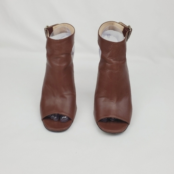Prada Milano tan/brown leather chunky heel Open toe bootie size 38.5 - Picture 3 of 10